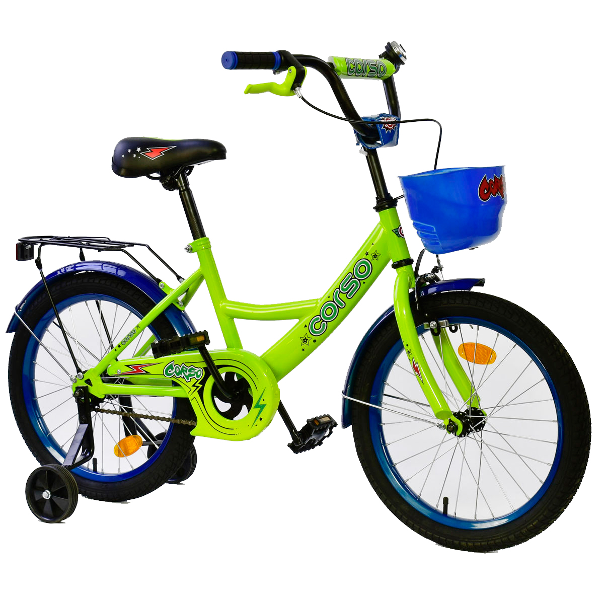Велосипед с дополнительными колесами 18' CORSO салатовый