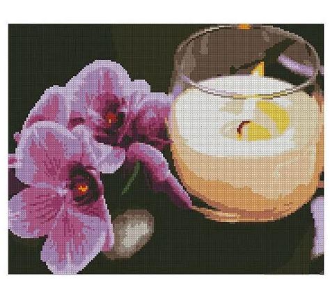 Вышивка алмазами на подрамнике 'Орхидея и аромасвеча'