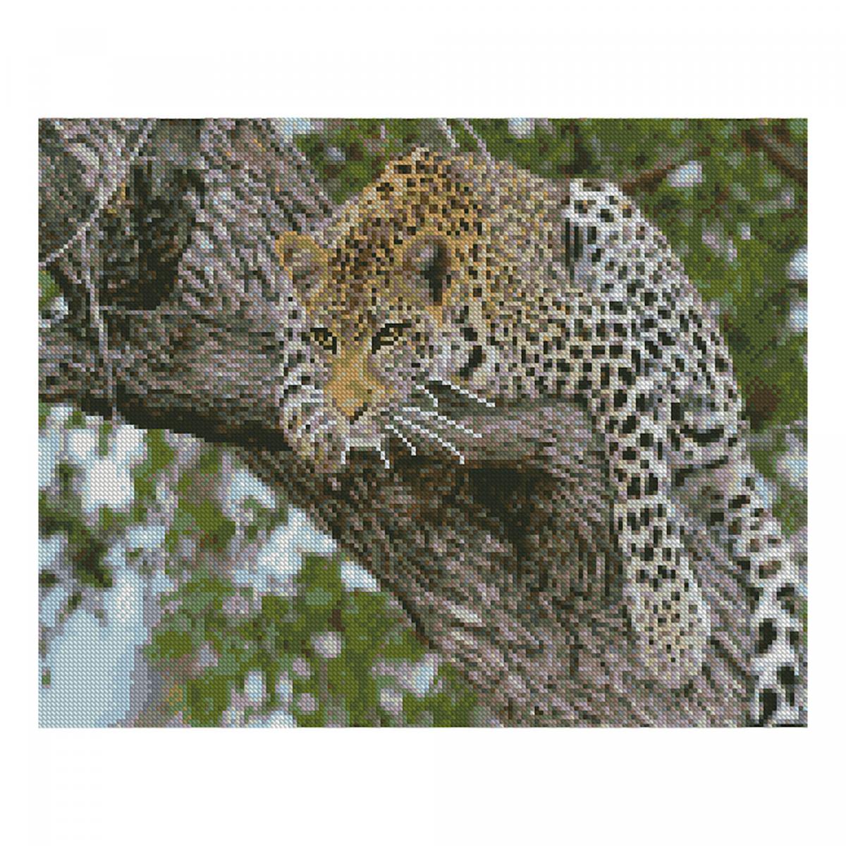 Вишивка алмазами з підрамником 'Леопард на дереві'