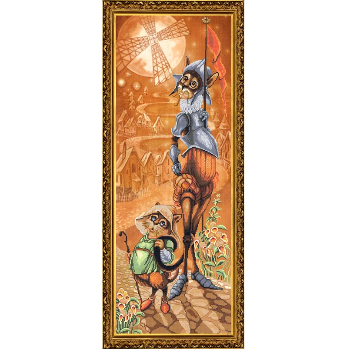 Вышивка крестом на канве с  рисунком 'Дон Ки Кот и Санчо'