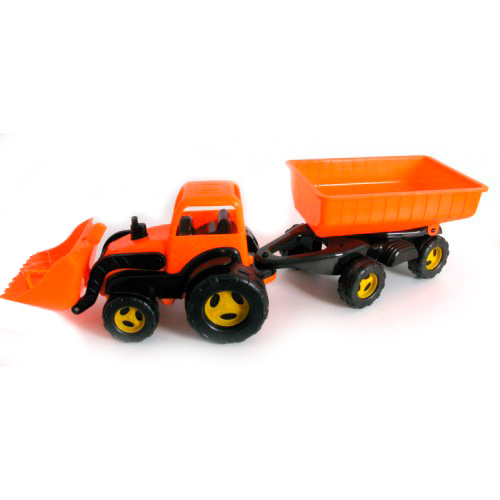 Іграшковий трактор з ковшем і причепом