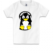 Детская футболка с пингвином в наушниках