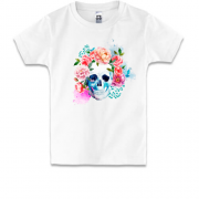 Детская футболка с черепом в цветах акварели