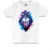 Детская футболка с волком в акварельной абстракции