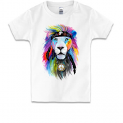 Детская футболка с ярким львом-хипстером