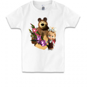 Детская футболка Маша и медведь (с цветами)