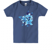 Детская футболка с синими цветами и бабочками
