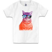 Детская футболка с разноцветным котом в очках