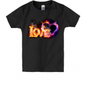 Детская футболка с огненной надписью Love
