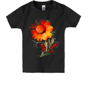 Детская футболка с цветком в стиле петриковской росписи