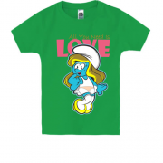 Детская футболка со Смурфиком All you need is love