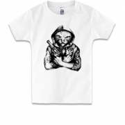 Детская футболка c опасным котом в капюшоне