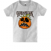 Детская футболка с расстроенной тыквой и надписью Halloween