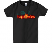 Детская футболка с огненной надписью Halloween