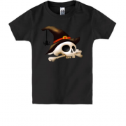 Детская футболка с черепом в шляпе с паучком