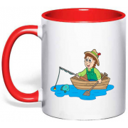 Чашка рыбак на лодке