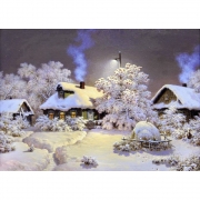 Алмазная живопись на подрамнике "Зима в деревне"