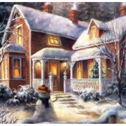 Алмазная картина без подрамника "Зимний дом"