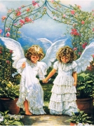 Алмазная картина на подрамнике "Девочки-ангелы"