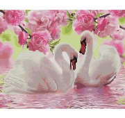 Алмазная картина-раскраска по номерам "Лебеди в цвету"