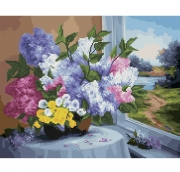Алмазна картина-розмальовка по номерах "Квіти біля вікна"