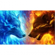 Алмазна мозаїка вовки "Лід і полум'я" без рамки