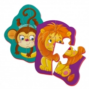 Беби пазлы магнитные Львенок и обезьянка