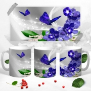 Чашка з 3Д фото метелик в квітах