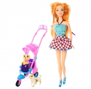 Детская кукла с коляской и собачками