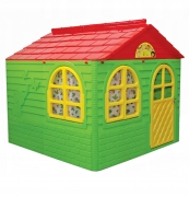 Детский домик со шторками зелёно-красный