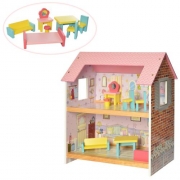 Двоповерховий дерев'яний будиночок з меблями для ляльок