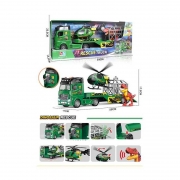 Вантажна машина тягач з вертольотом та динозавром