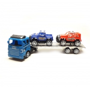 Іграшкова вантажівка з двома джипами на платформі