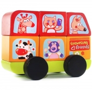 Іграшка-конструктор дерев'яний автобус "Веселі звірі"