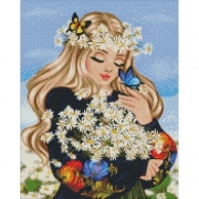 Картина алмазами "Дівчина з букетом ромашок"