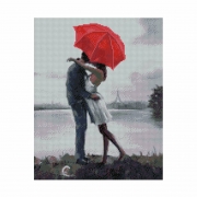 Картина алмазами "Влюбленные под зонтом" на подрамнике