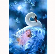 Картина алмазами без подрамника "Снежный лебедь"