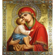 Картина алмазами без рамки "Богородица и дитя"