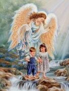 Картина алмазами большая на подрамнике "Ангел над детьми"
