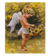 Картина алмазами на подрамнике "Ангел с корзиной подсолнухов"