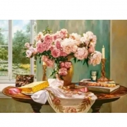 Картина алмазами на подрамнике "Букет цветов в вазе"