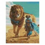Картина алмазами на подрамнике "Девушка и лев"
