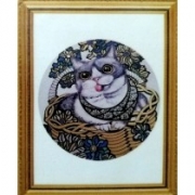 Картина алмазами на підрамнику "Кітшка в кошику"