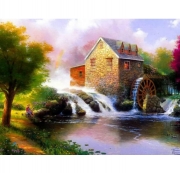 Картина алмазами на подрамнике "Мельница на воде"