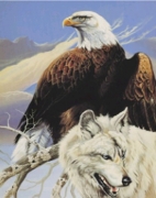 Картина алмазами на подрамнике "Орел и волк"