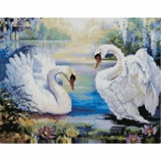 Картина алмазами на подрамнике "Пара белых лебедей"
