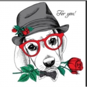 Картина алмазами на подрамнике "Пес-джентльмен с розой"
