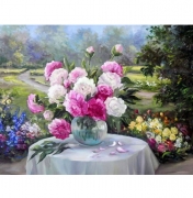Картина алмазами на подрамнике "Пионы в вазе"