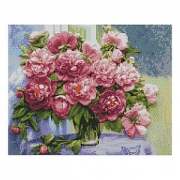 Картина алмазами на подрамнике "Розовые пионы в вазе"