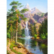 Картина алмазами на подрамнике "Водопад в горах"